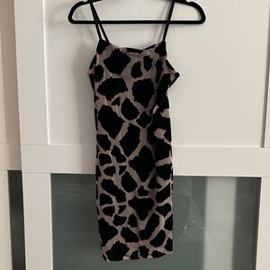 Topshop Black and Taupe Animal Print Slip Mini Dress